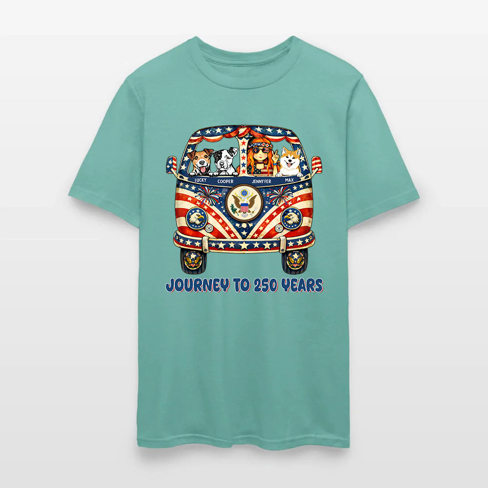 Personalized Hippie Girl Dog America 250th Anniversary Patriotic T-Shirt