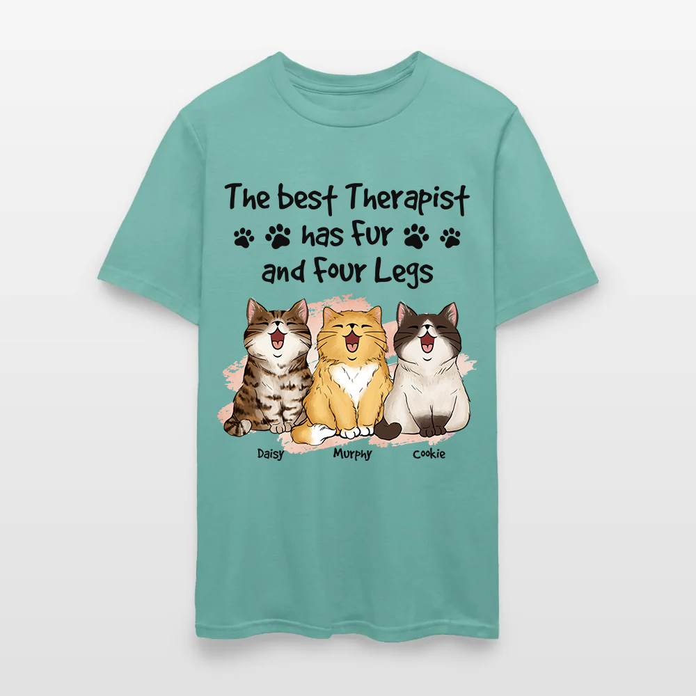 Personalized Funny Cat The Best Therapist Has Fur and Four Legs T-Shirt