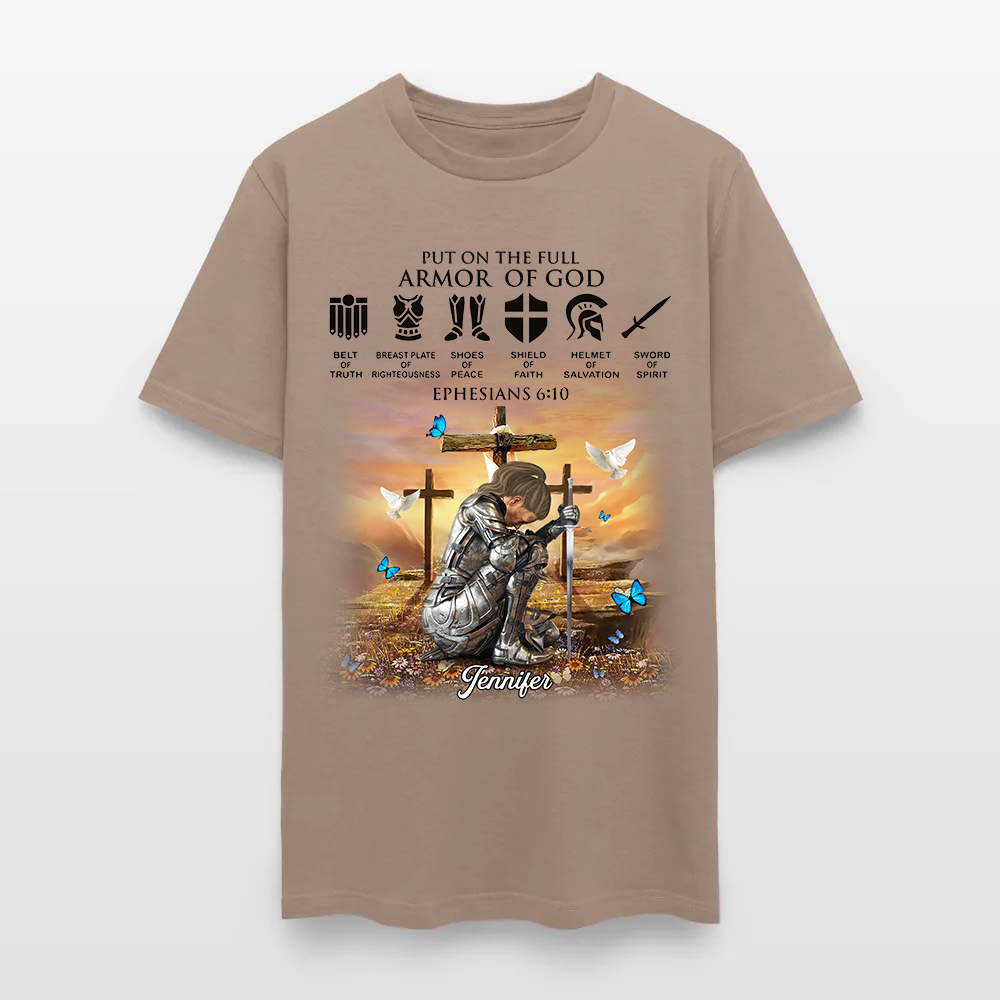Personalized Christian Woman Warrior of God Put On The Full Armor of God Ephesians 6:10 T-Shirt