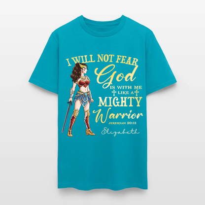 Personalized Wonder Woman Warrior of God I Will Not Fear for God Is with Me Jeremiah 20:11 T-Shirt
