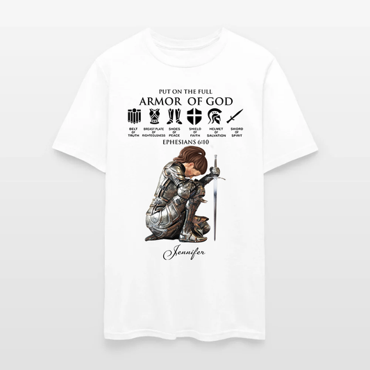 Personalized Woman Warrior of God Put on the Full Armor of God Ephesians 6:10 T-Shirt