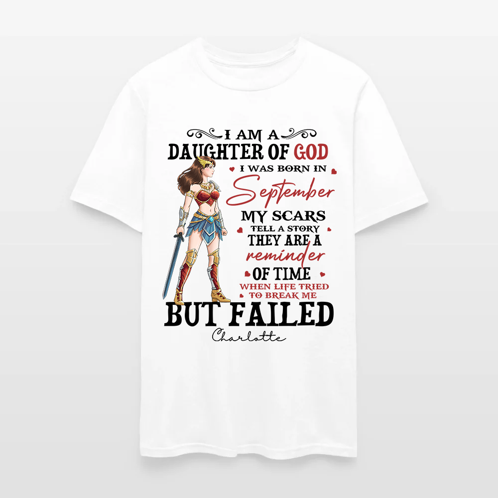 Personalized Wonder Woman Warrior of God I Am a Daughter of God I Was Born in My Scars T-Shirt
