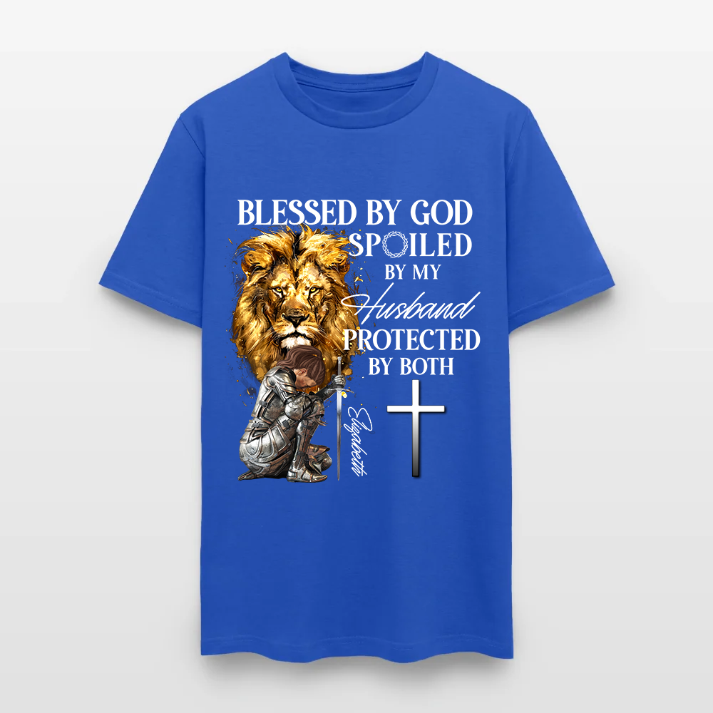 Personalized Woman Warrior of God Blessed by God Spoiled by My Husband T-Shirt