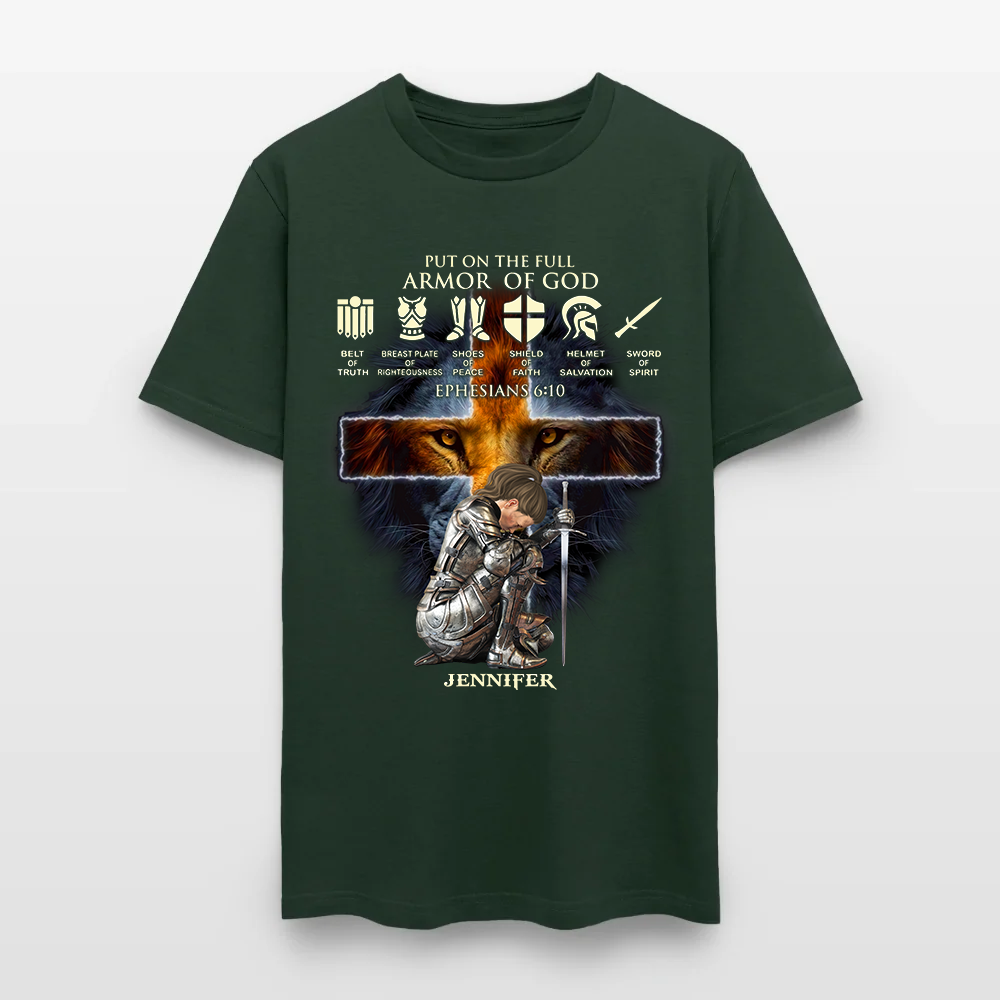 Personalized Woman Warrior of God Put On The Full Armor of God Ephesians 6:10 Christian T-Shirt