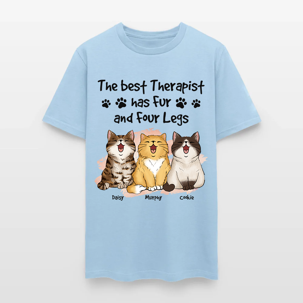 Personalized Funny Cat The Best Therapist Has Fur and Four Legs T-Shirt