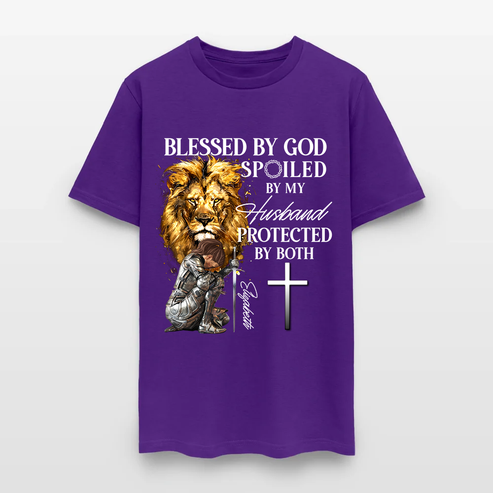 Personalized Woman Warrior of God Blessed by God Spoiled by My Husband T-Shirt