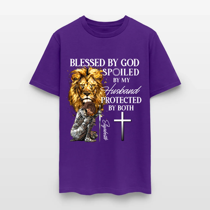 Personalized Woman Warrior of God Blessed by God Spoiled by My Husband T-Shirt