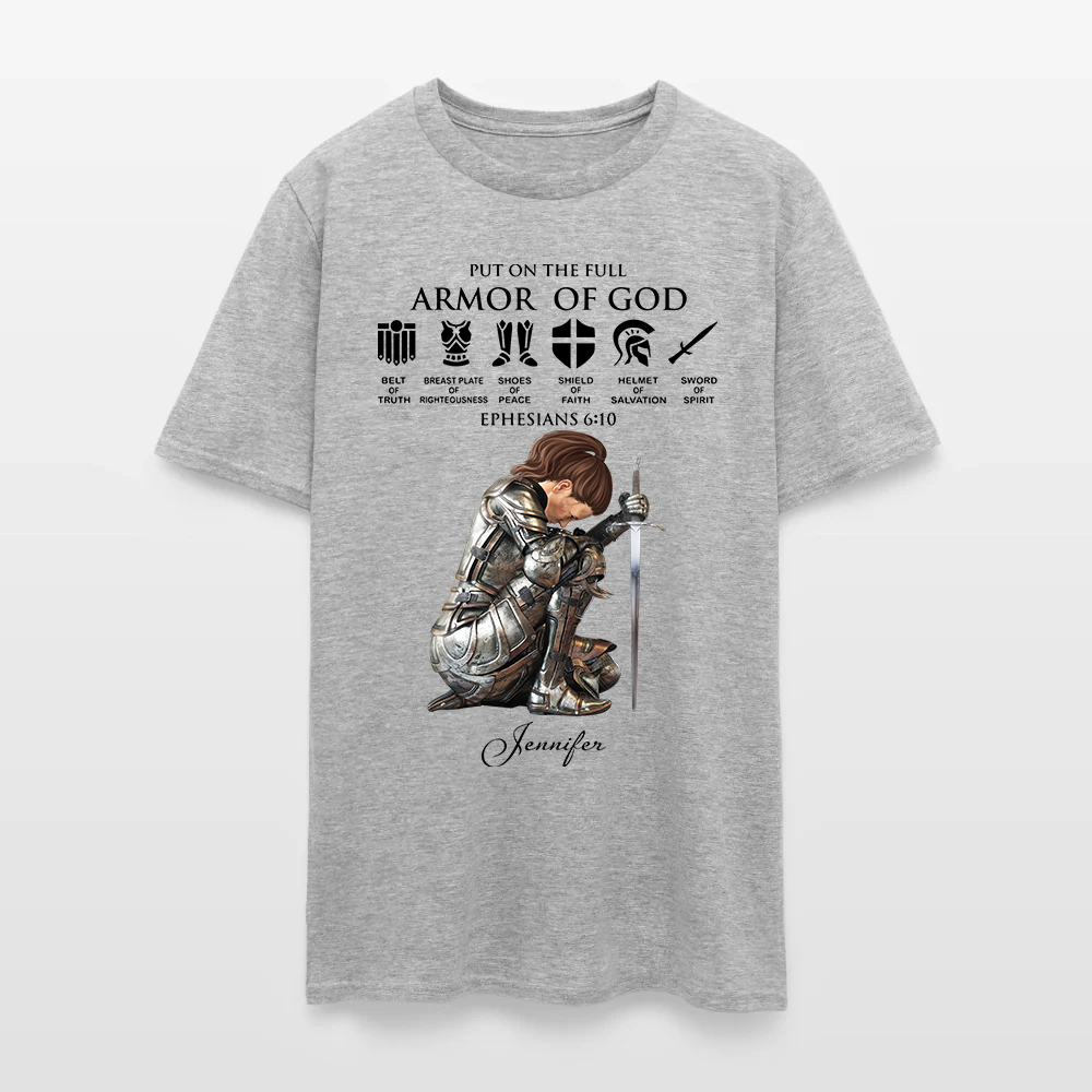Personalized Woman Warrior of God Put on the Full Armor of God Ephesians 6:10 T-Shirt