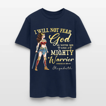 Personalized Wonder Woman Warrior of God I Will Not Fear for God Is with Me Jeremiah 20:11 T-Shirt