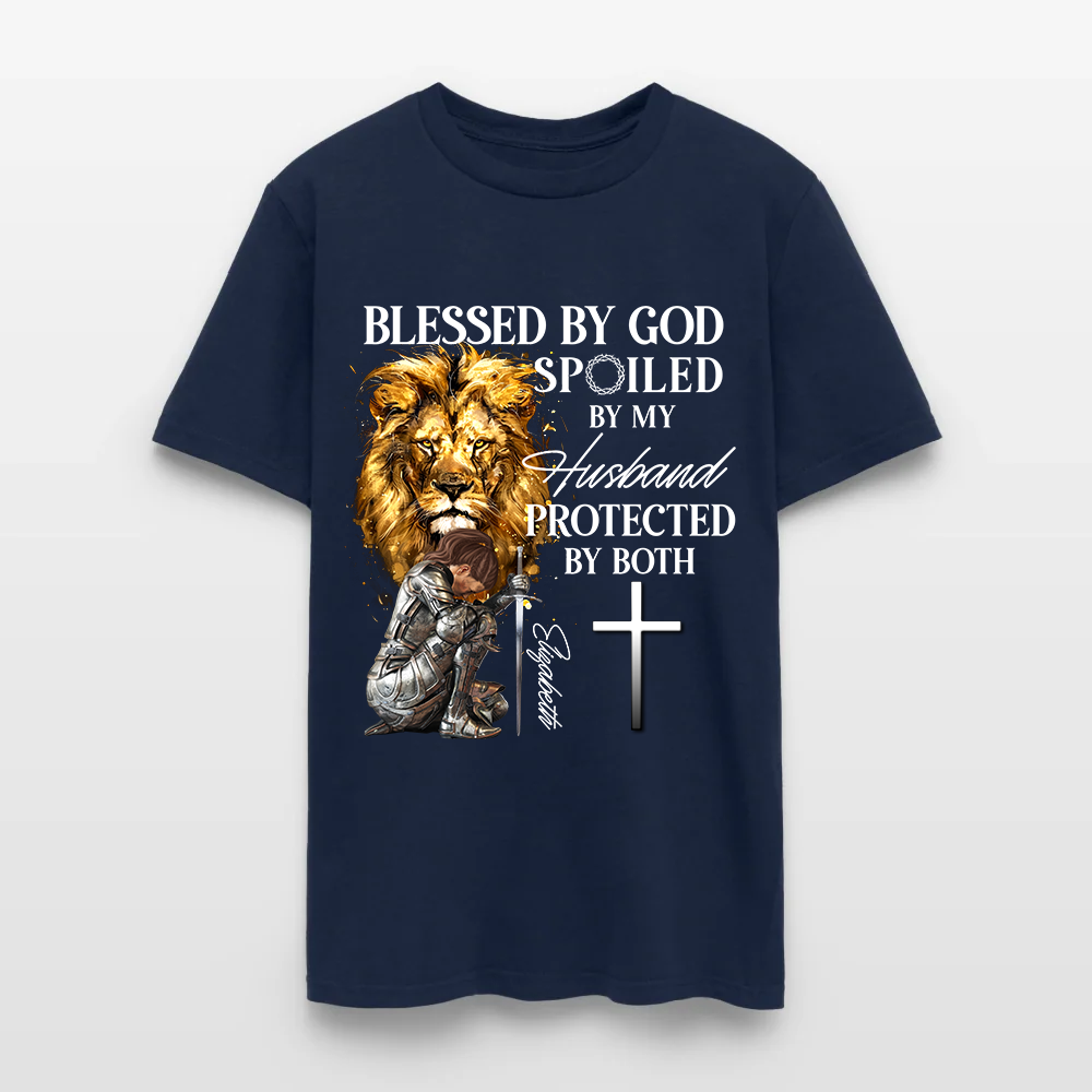 Personalized Woman Warrior of God Blessed by God Spoiled by My Husband T-Shirt