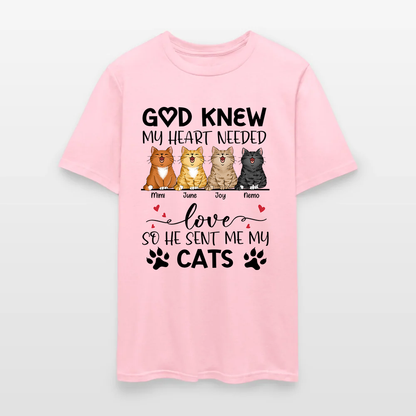 Personalized Funny Cat God Knew My Heart Needed Love So He Sent Me Cats T-Shirt
