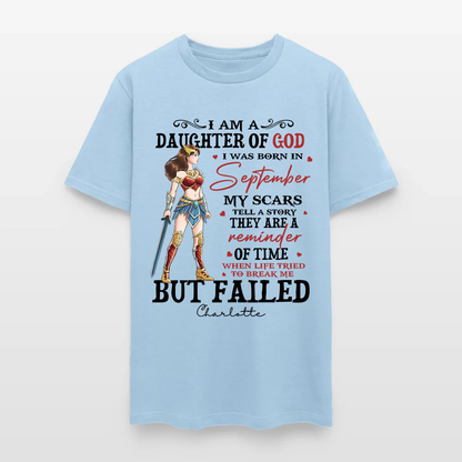 Personalized Wonder Woman Warrior of God I Am a Daughter of God I Was Born in My Scars T-Shirt