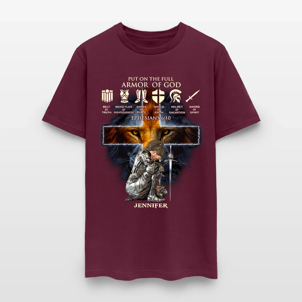 Personalized Woman Warrior of God Put On The Full Armor of God Ephesians 6:10 Christian T-Shirt