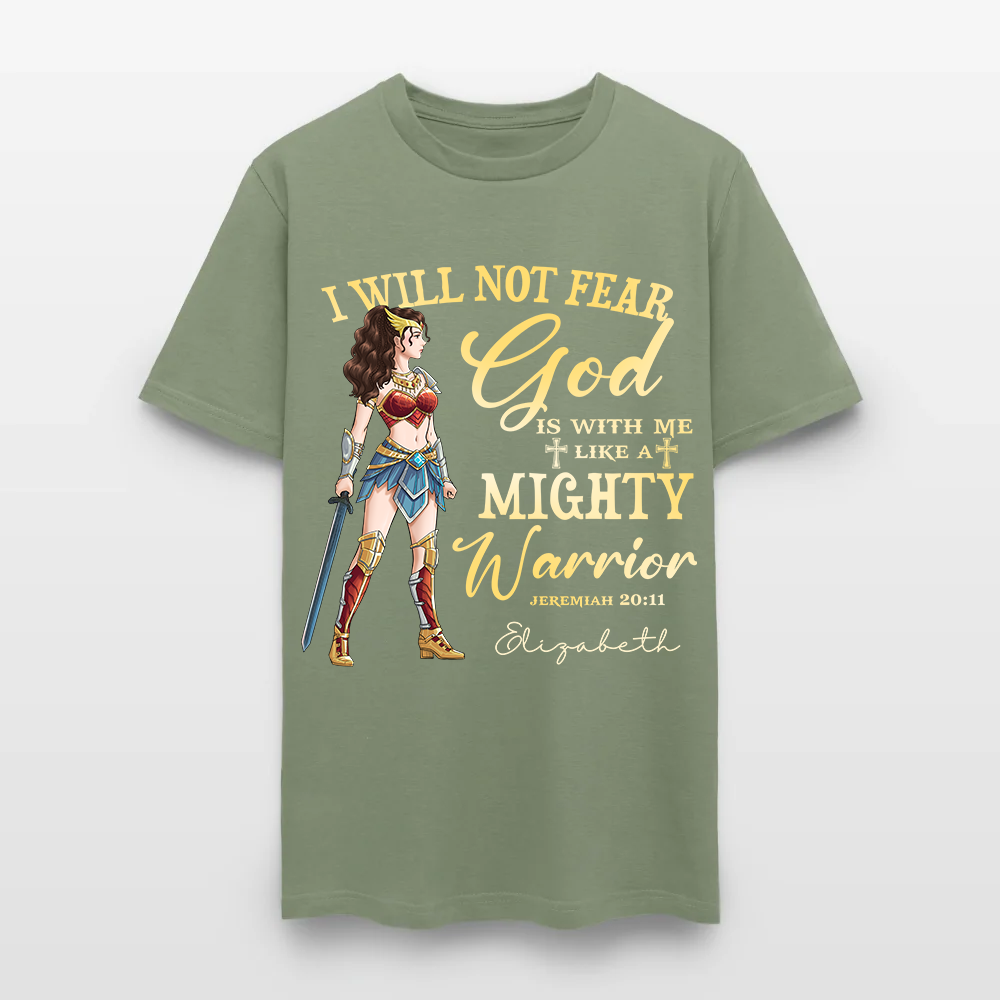 Personalized Wonder Woman Warrior of God I Will Not Fear for God Is with Me Jeremiah 20:11 T-Shirt