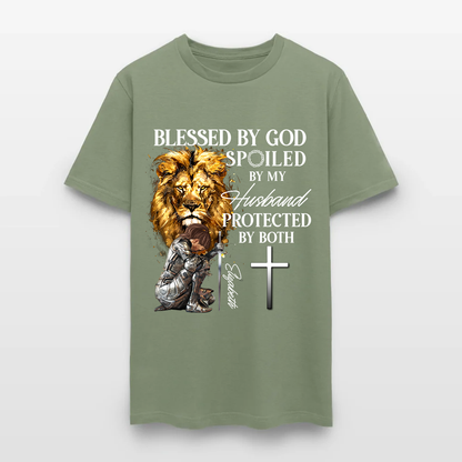 Personalized Woman Warrior of God Blessed by God Spoiled by My Husband T-Shirt