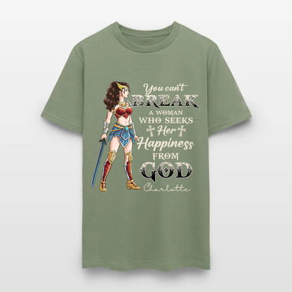 Personalized Wonder Woman Warrior of God You Can't Break a Woman Who Seeks Her Happiness From God T-Shirt
