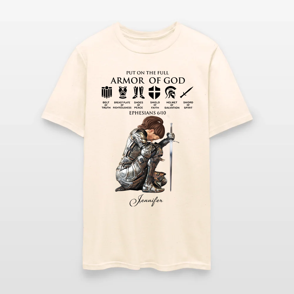 Personalized Woman Warrior of God Put on the Full Armor of God Ephesians 6:10 T-Shirt