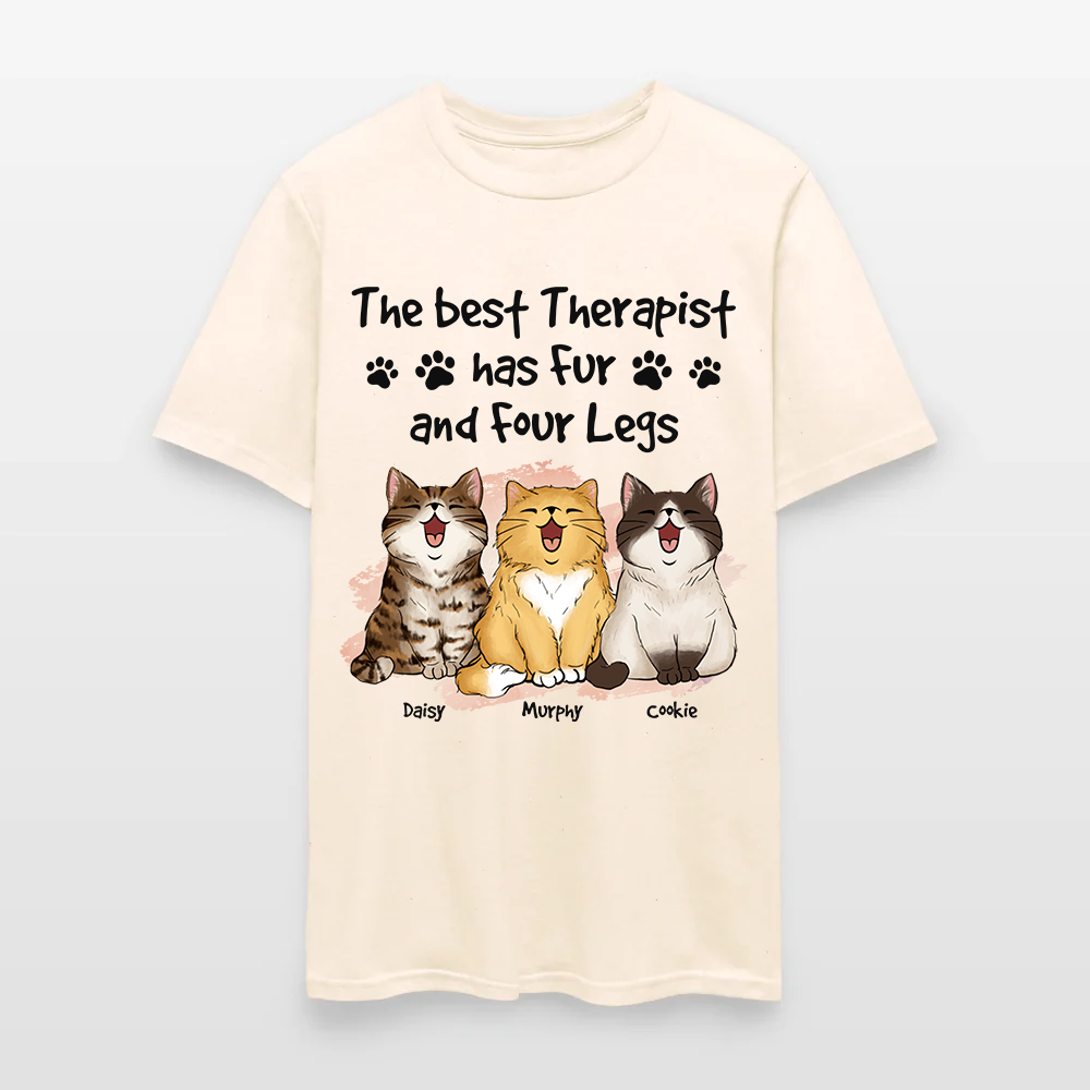 Personalized Funny Cat The Best Therapist Has Fur and Four Legs T-Shirt