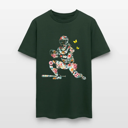 Women’s Baseball Player Catching Ball with Floral Butterfly Design T-Shirt