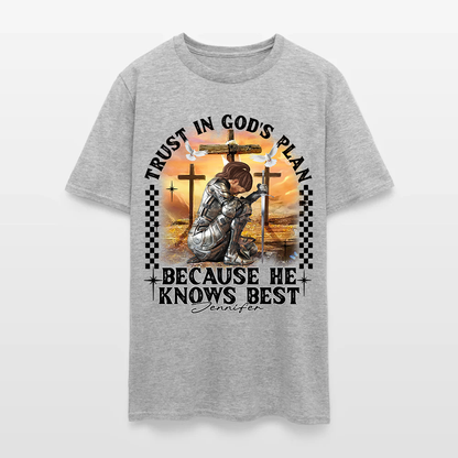 Personalized Warrior of God Trust in God’s Plan Because He Knows Best T-Shirt