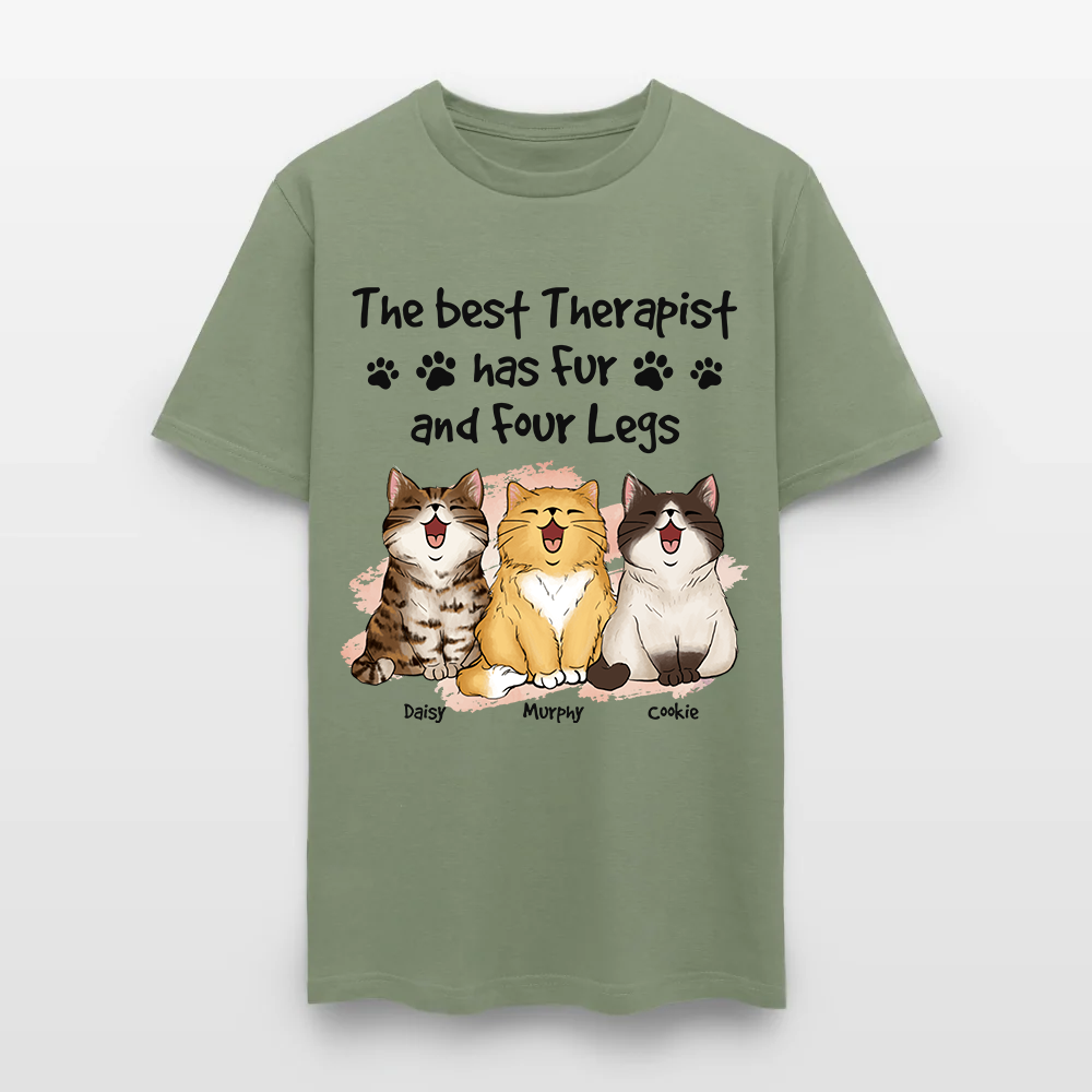 Personalized Funny Cat The Best Therapist Has Fur and Four Legs T-Shirt