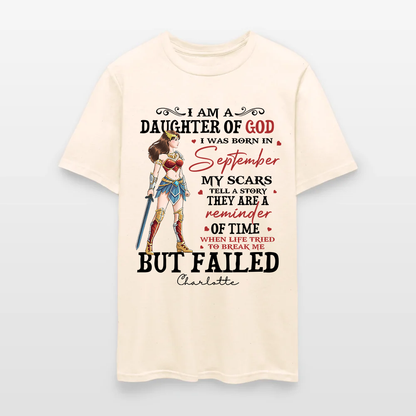 Personalized Wonder Woman Warrior of God I Am a Daughter of God I Was Born in My Scars T-Shirt