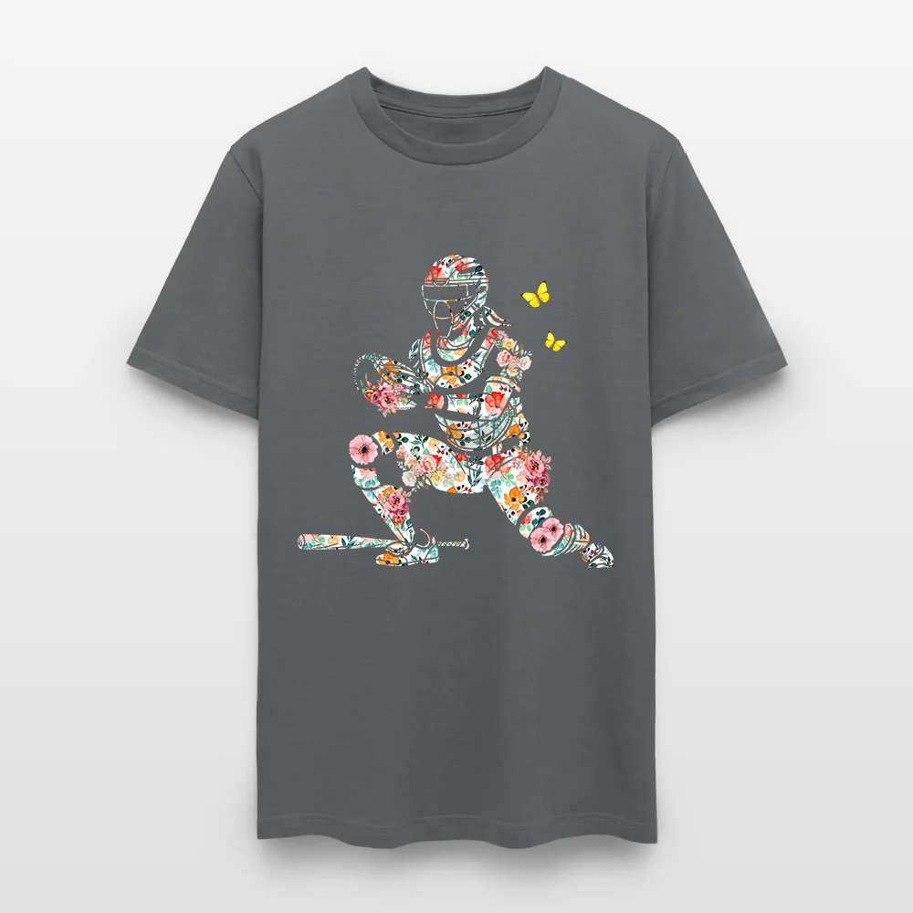 Women’s Baseball Player Catching Ball with Floral Butterfly Design T-Shirt