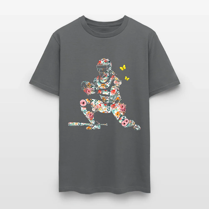 Women’s Baseball Player Catching Ball with Floral Butterfly Design T-Shirt