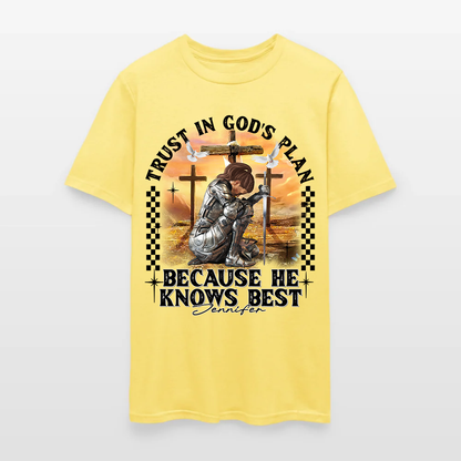 Personalized Warrior of God Trust in God’s Plan Because He Knows Best T-Shirt
