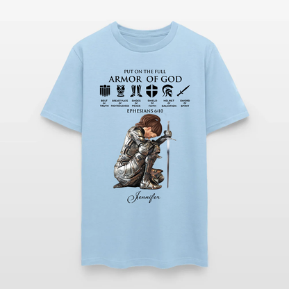 Personalized Woman Warrior of God Put on the Full Armor of God Ephesians 6:10 T-Shirt