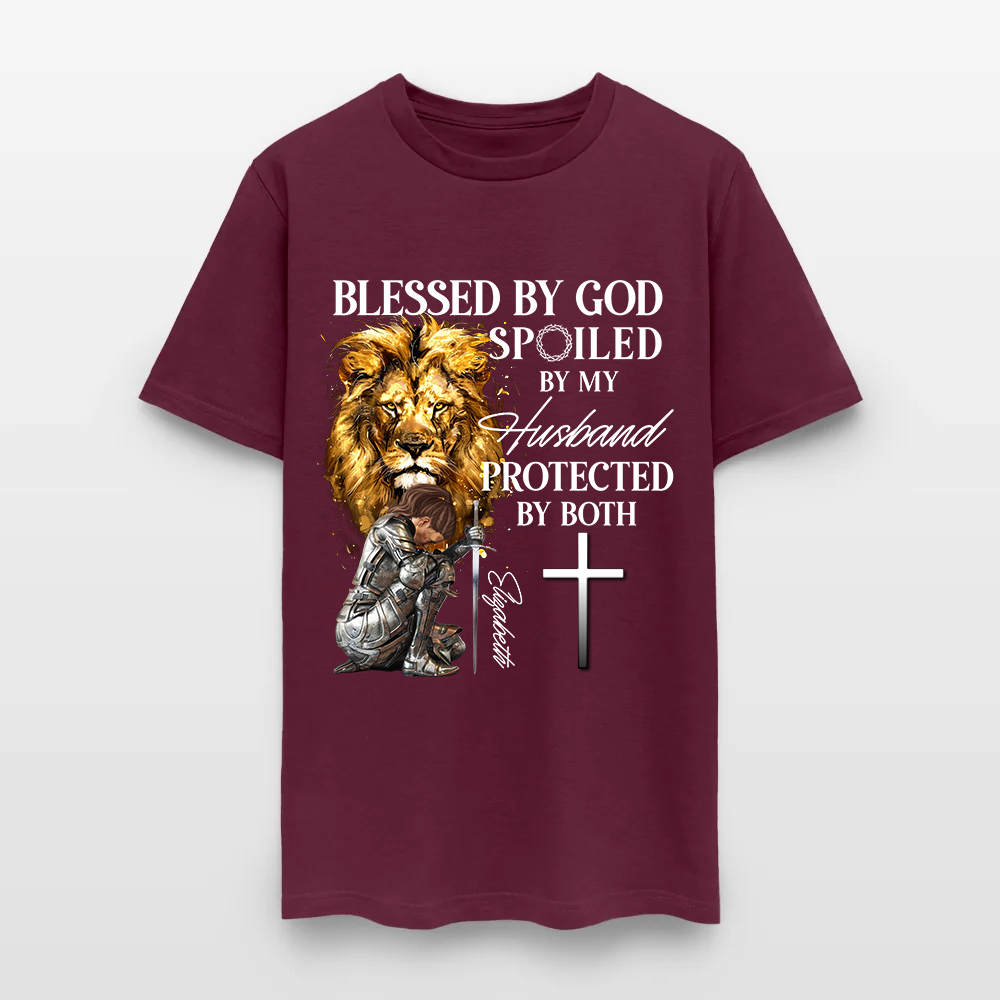 Personalized Woman Warrior of God Blessed by God Spoiled by My Husband T-Shirt