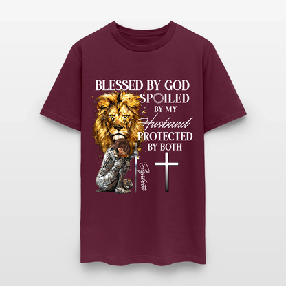 Personalized Woman Warrior of God Blessed by God Spoiled by My Husband T-Shirt