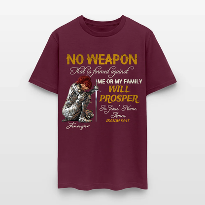 Personalized Woman Warrior of God No Weapon Formed Against Us Shall Prosper Isaiah 54:17 T-Shirt