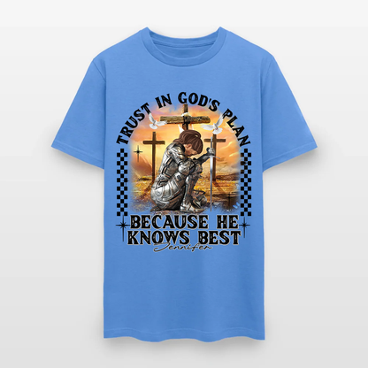 Personalized Warrior of God Trust in God’s Plan Because He Knows Best T-Shirt