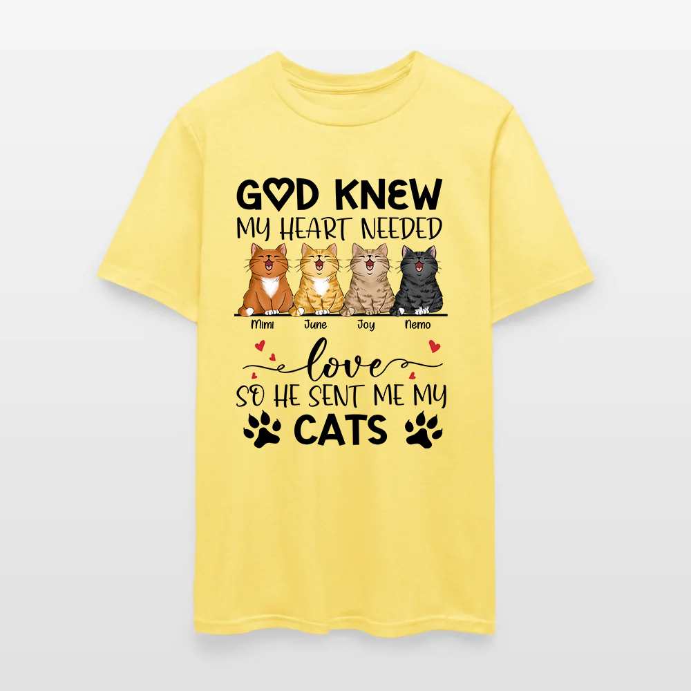 Personalized Funny Cat God Knew My Heart Needed Love So He Sent Me Cats T-Shirt