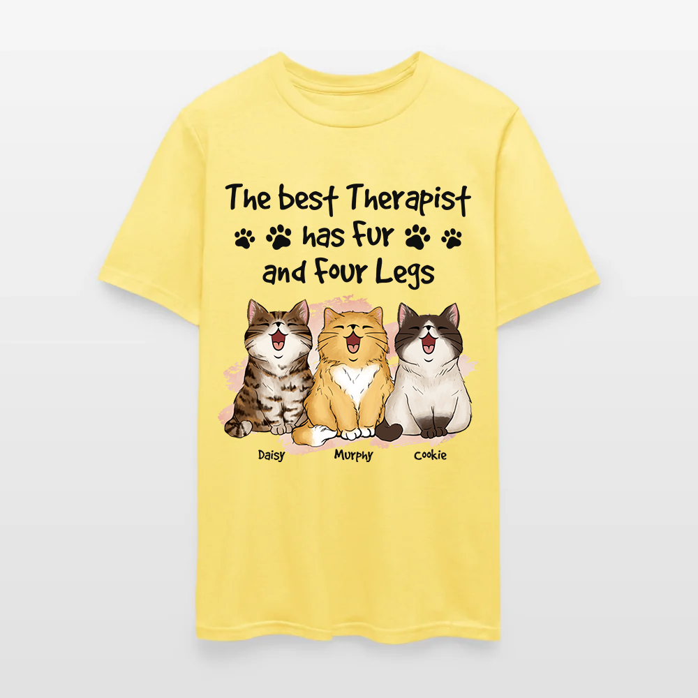 Personalized Funny Cat The Best Therapist Has Fur and Four Legs T-Shirt