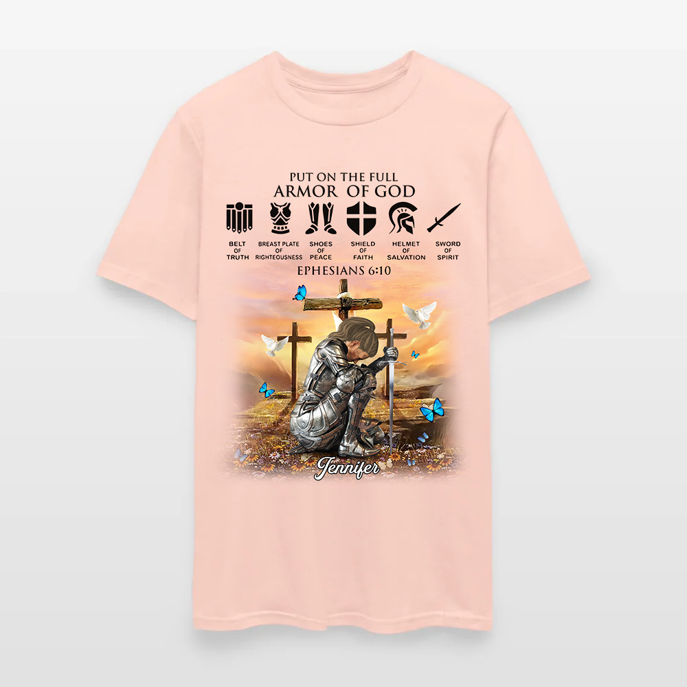 Personalized Christian Woman Warrior of God Put On The Full Armor of God Ephesians 6:10 T-Shirt