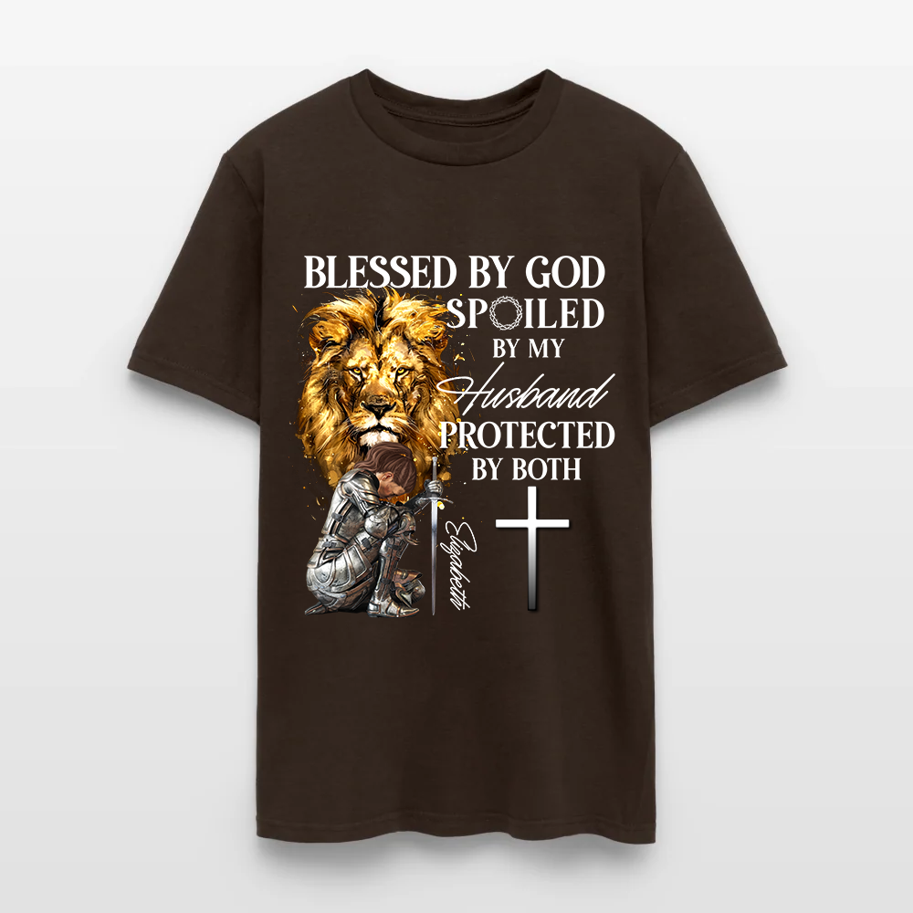 Personalized Woman Warrior of God Blessed by God Spoiled by My Husband T-Shirt