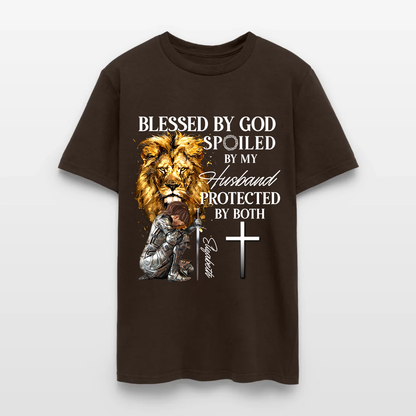 Personalized Woman Warrior of God Blessed by God Spoiled by My Husband T-Shirt