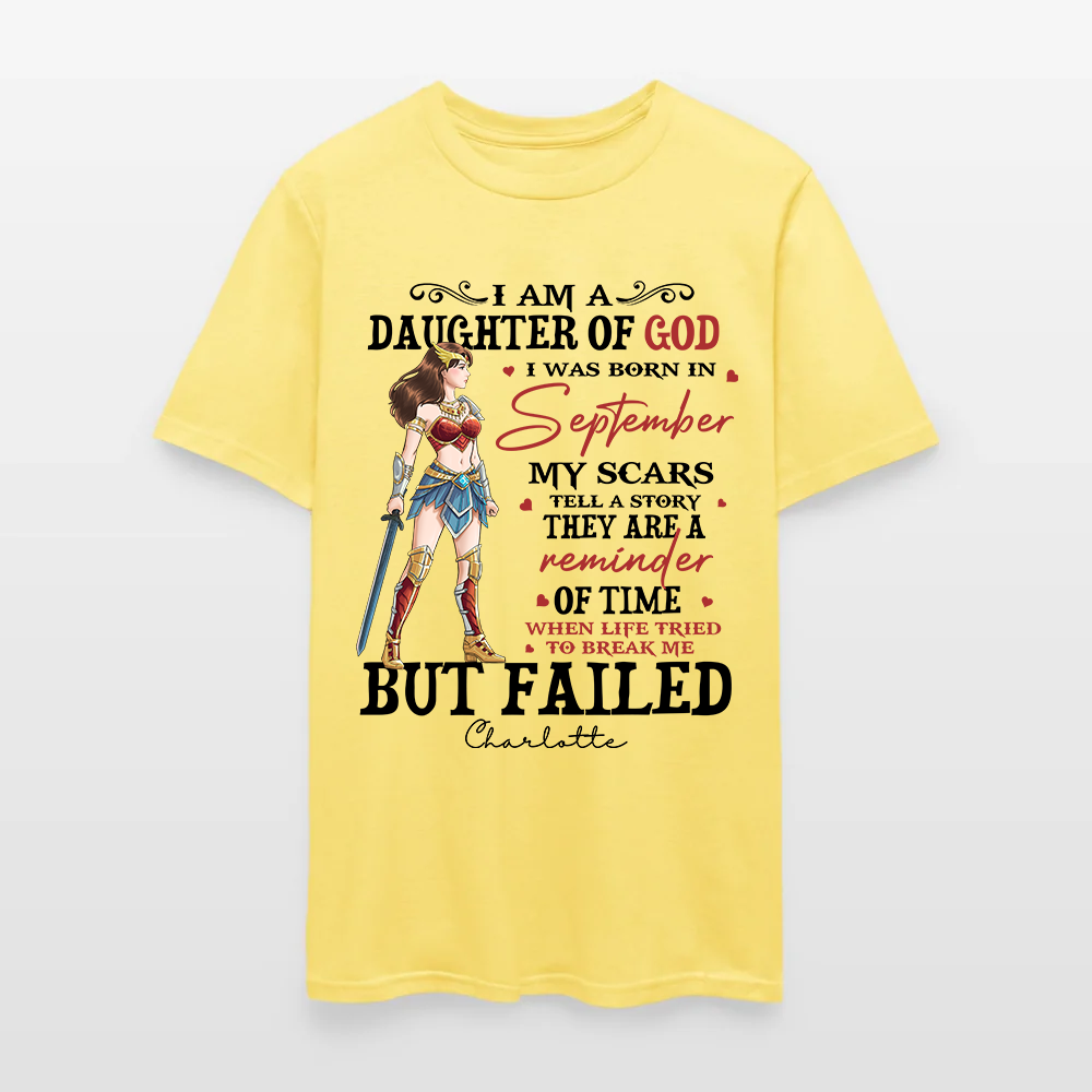 Personalized Wonder Woman Warrior of God I Am a Daughter of God I Was Born in My Scars T-Shirt