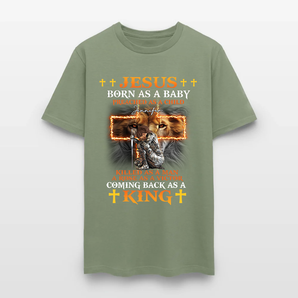 Personalized Warrior of God Jesus Born as a Baby Preached as a Child T-Shirt