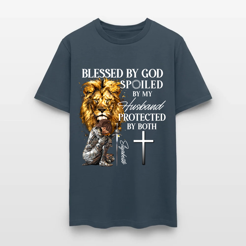 Personalized Woman Warrior of God Blessed by God Spoiled by My Husband T-Shirt