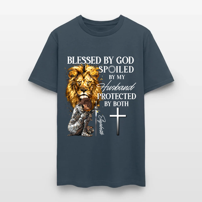 Personalized Woman Warrior of God Blessed by God Spoiled by My Husband T-Shirt