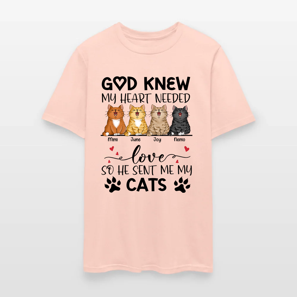 Personalized Funny Cat God Knew My Heart Needed Love So He Sent Me Cats T-Shirt