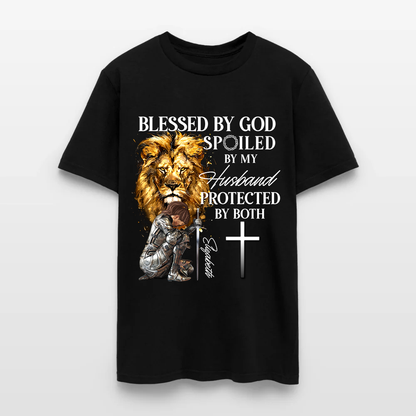 Personalized Woman Warrior of God Blessed by God Spoiled by My Husband T-Shirt