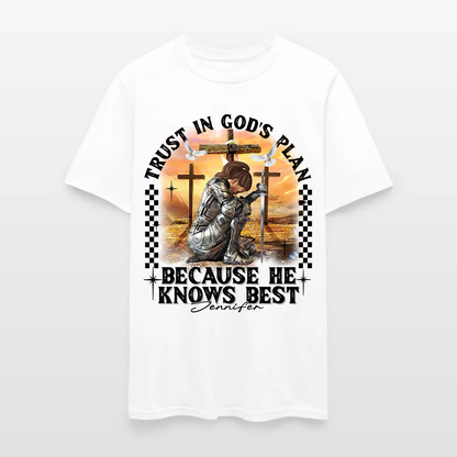 Personalized Warrior of God Trust in God’s Plan Because He Knows Best T-Shirt