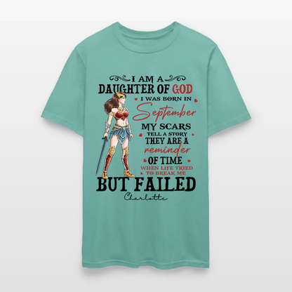 Personalized Wonder Woman Warrior of God I Am a Daughter of God I Was Born in My Scars T-Shirt