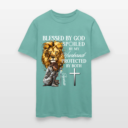 Personalized Woman Warrior of God Blessed by God Spoiled by My Husband T-Shirt