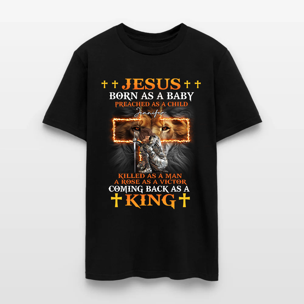 Personalized Warrior of God Jesus Born as a Baby Preached as a Child T-Shirt