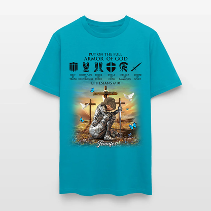 Personalized Christian Woman Warrior of God Put On The Full Armor of God Ephesians 6:10 T-Shirt